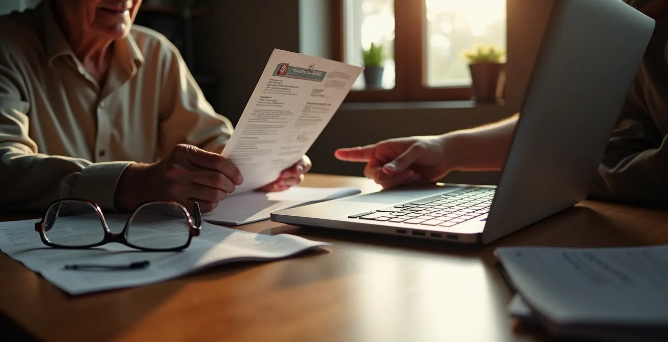 Senior italiano durante videochiamata di identificazione SPID con supporto familiare