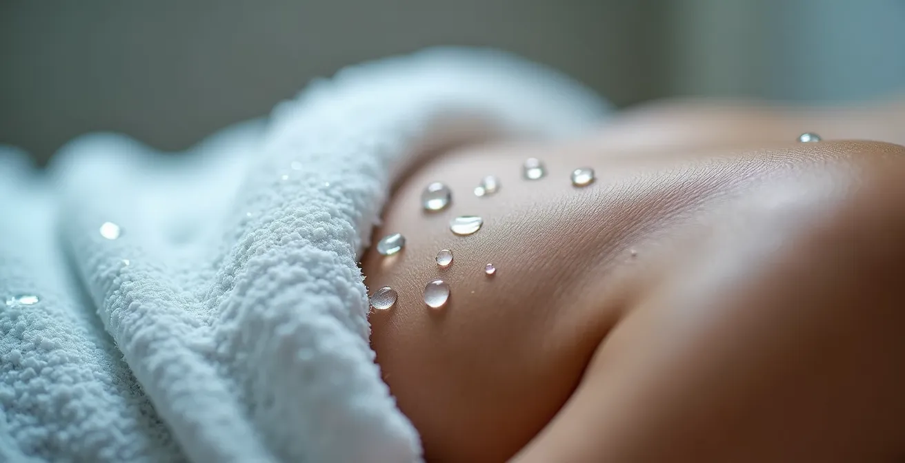 Dettaglio macro dell'applicazione di ghiaccio terapeutico sul ginocchio