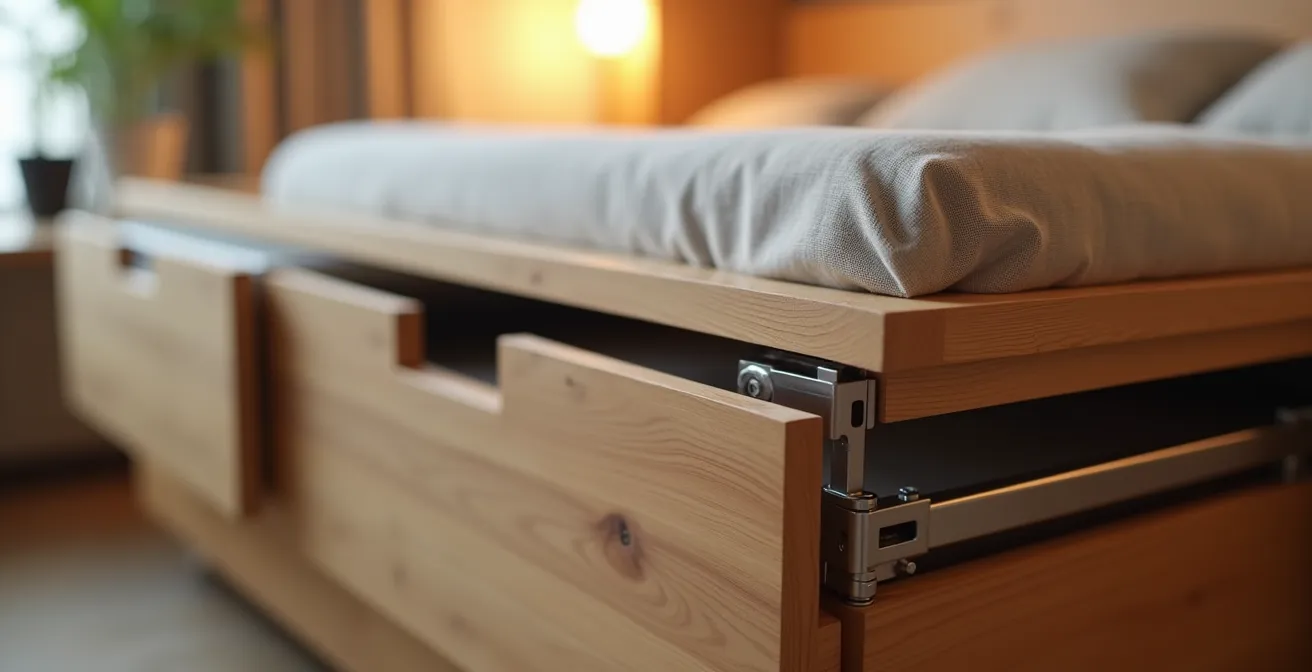 Soluzione salvaspazio con letti a soppalco e scrivanie integrate per studenti