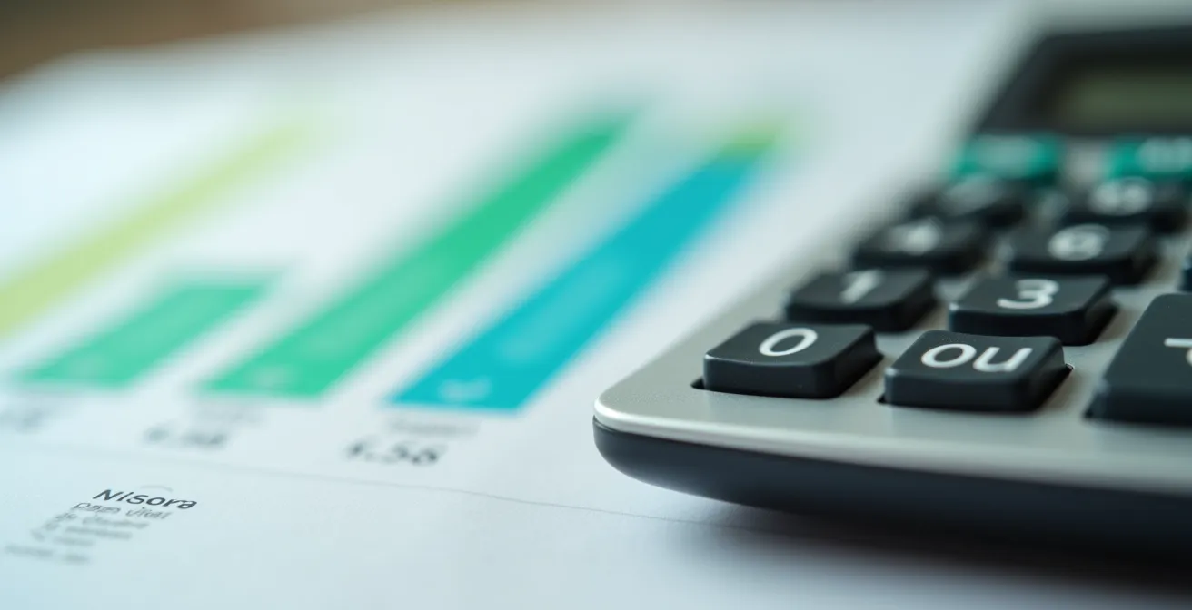 Dettaglio macro di calcolatrice con documenti fiscali italiani sfocati sullo sfondo