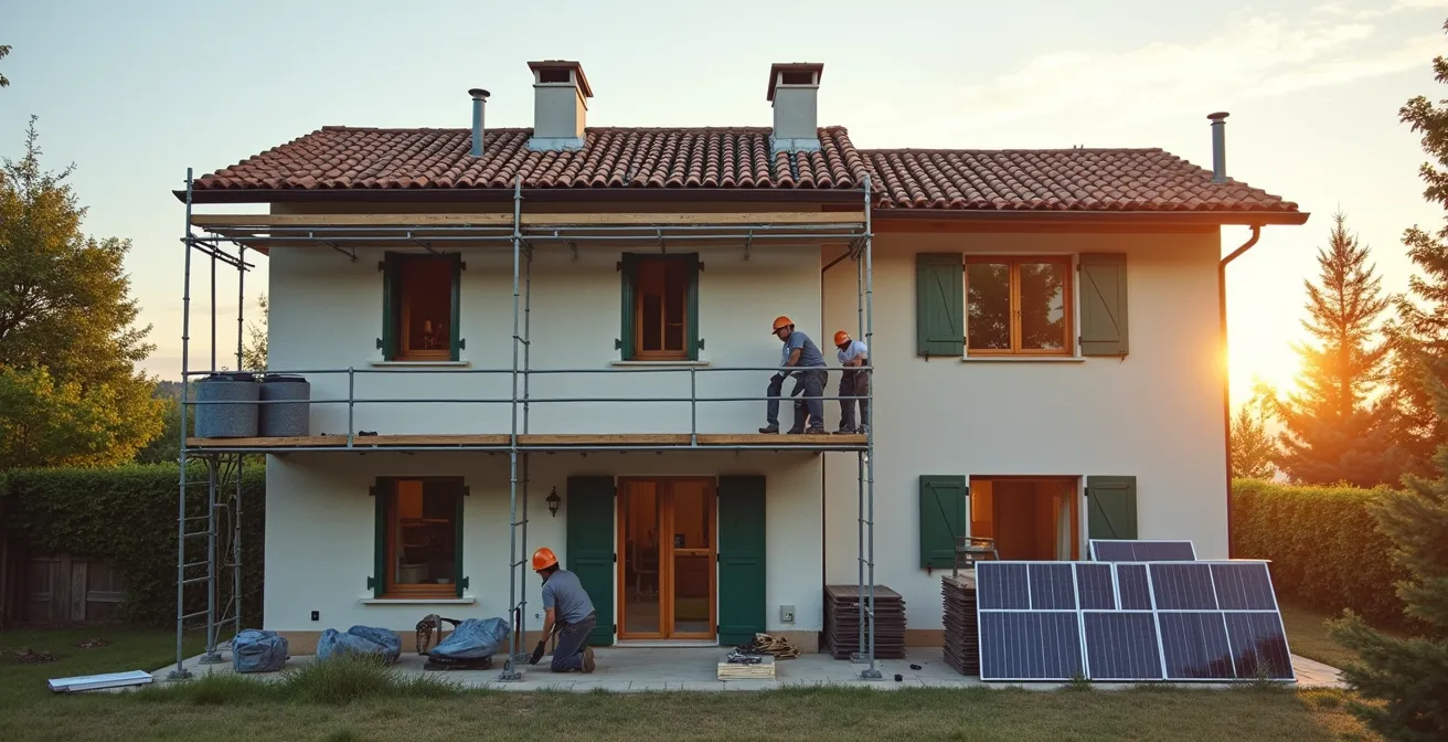 Vista ampia di casa italiana in ristrutturazione con interventi di efficientamento energetico