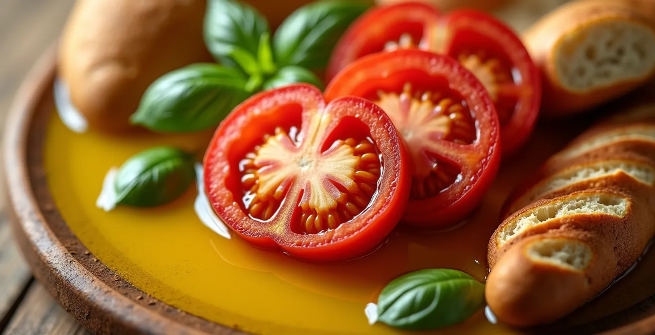 Rappresentazione dell'interazione tra cibo mediterraneo e modulazione epigenetica del DNA