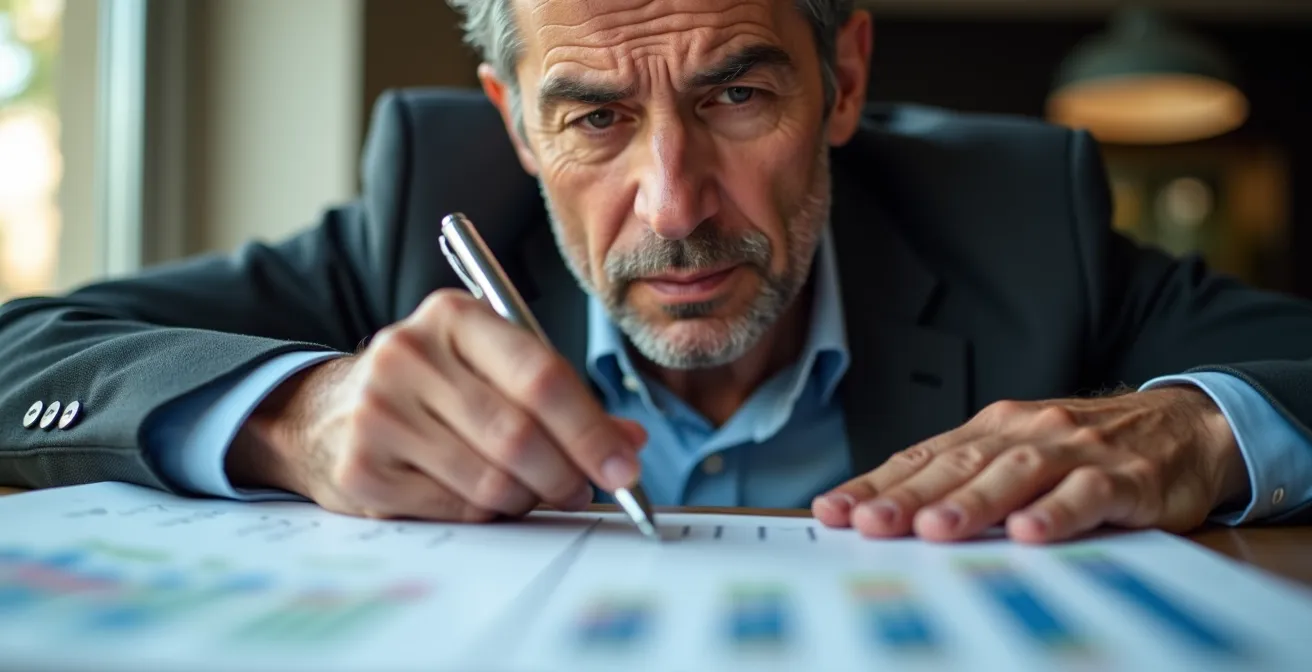 Professionista analizza proiezioni pensionistiche su documenti finanziari