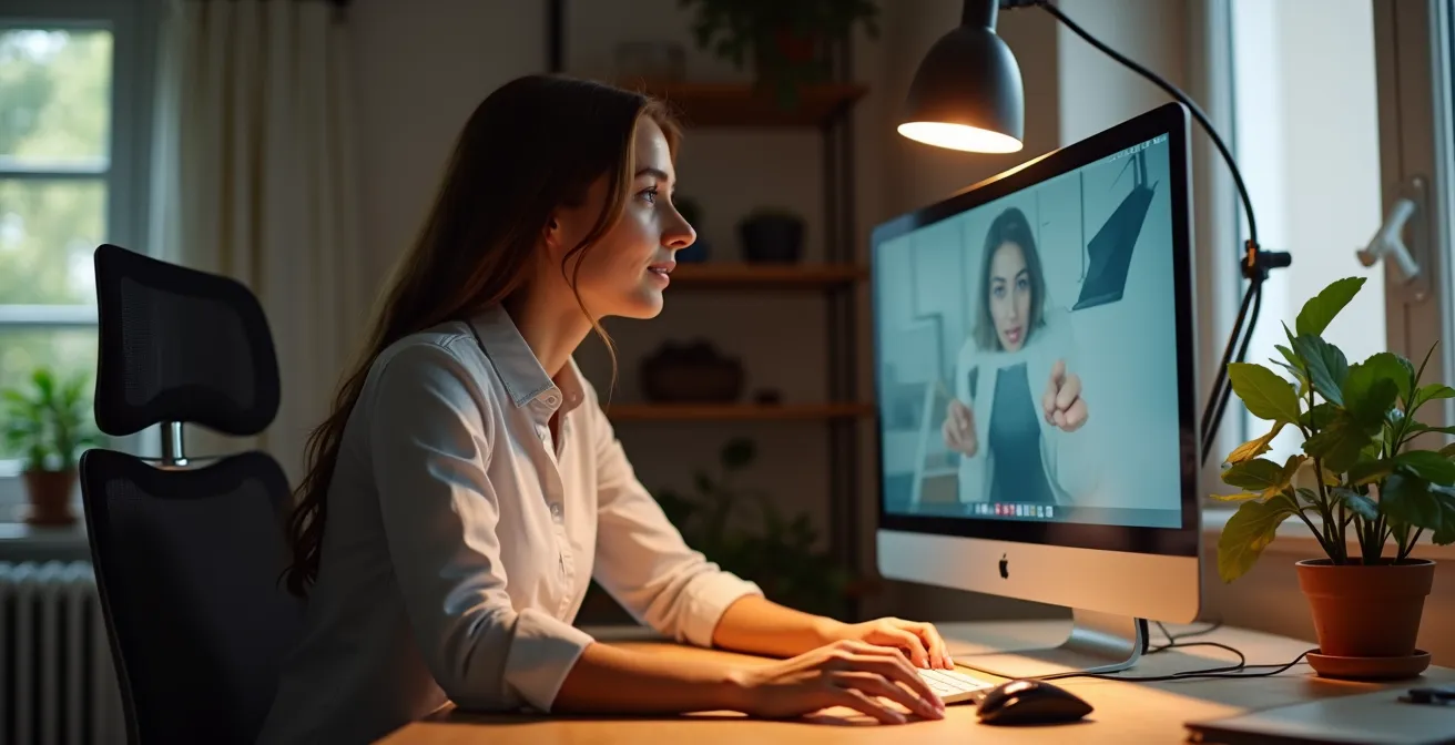 Postazione di lavoro con illuminazione ottimale for videochiamate senza riflessi