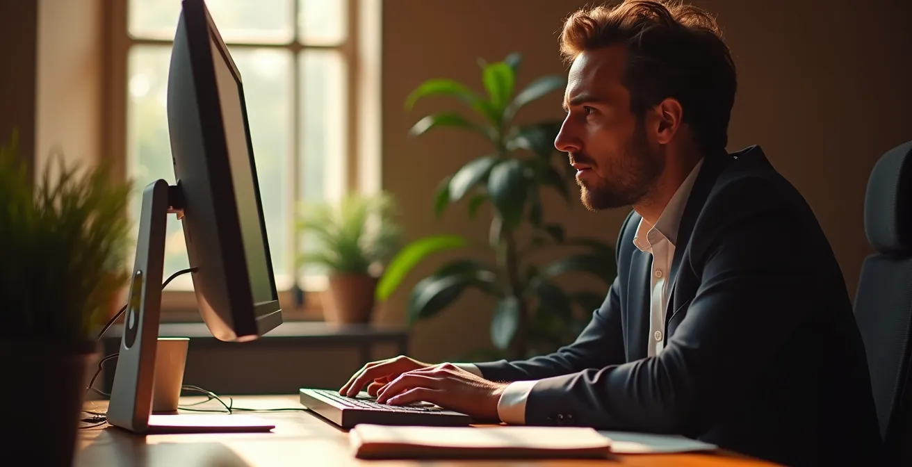 Professionista italiano che apprende nuovo software con supporto AI