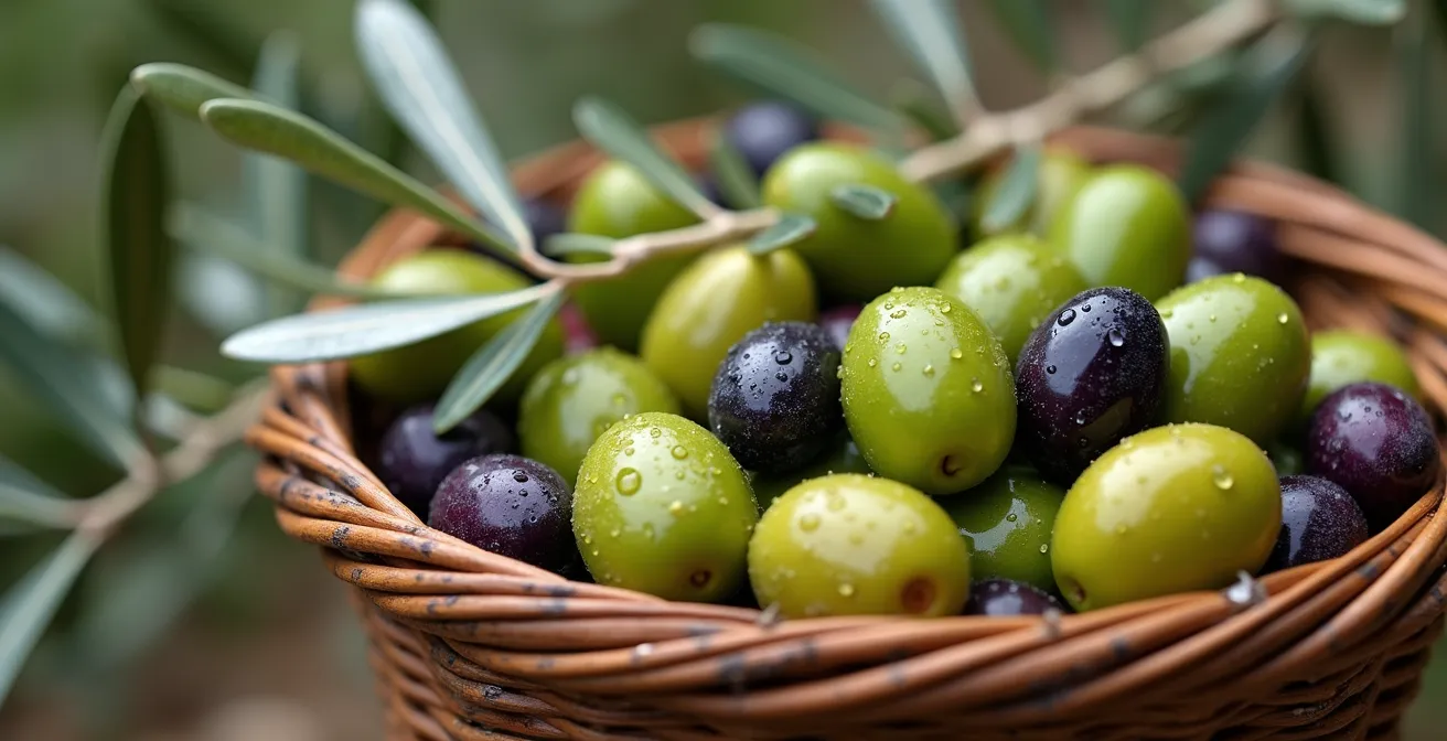 Raccolta tradizionale delle olive in un uliveto italiano durante l'autunno