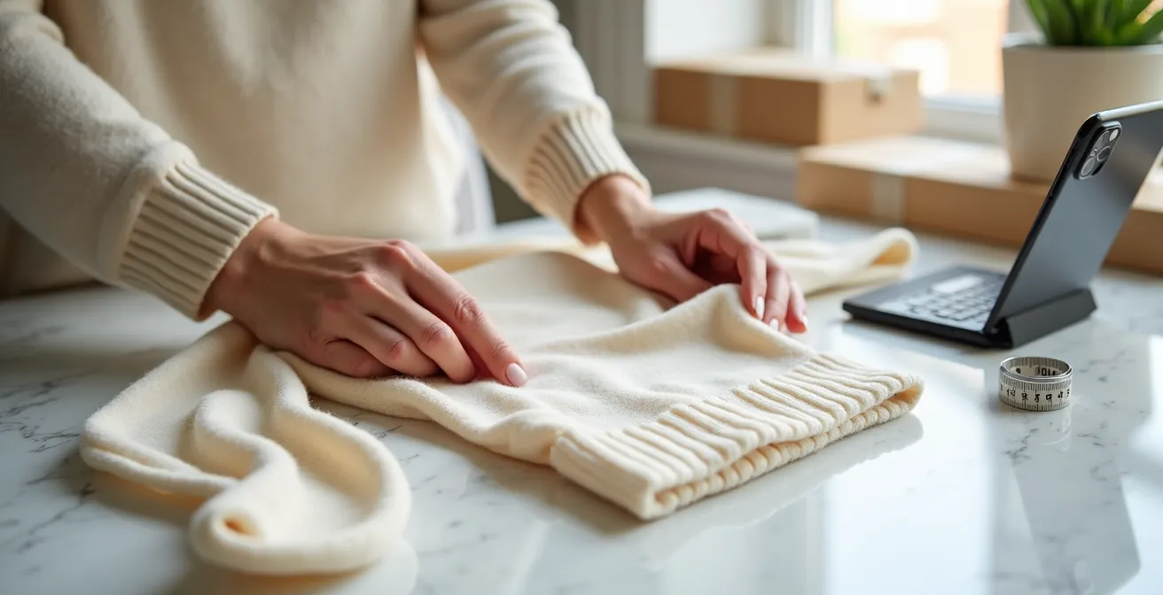 Mani che fotografano un capo d'abbigliamento con smartphone per vendita online